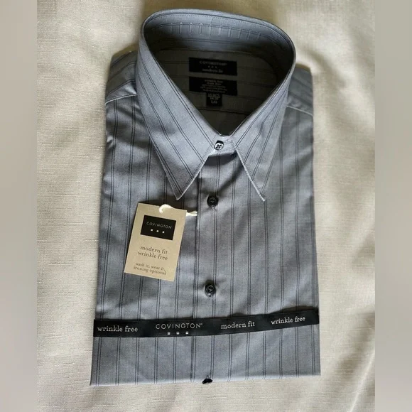 covington men's dress shirts NEW Covington Dress Shirt Men XL 17-17.5 32-33 Gray Wrinkle Free Stain Resistant